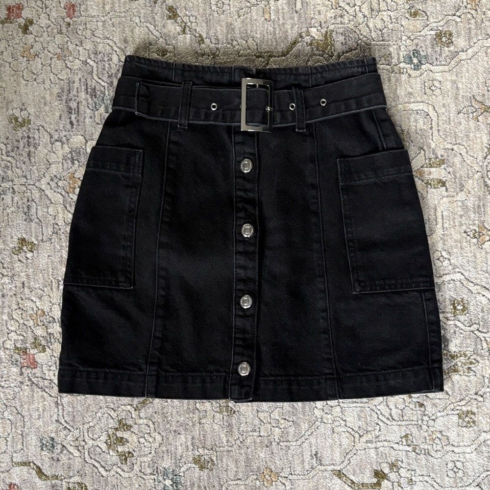 Topshop Black Denim Skirt with Belt